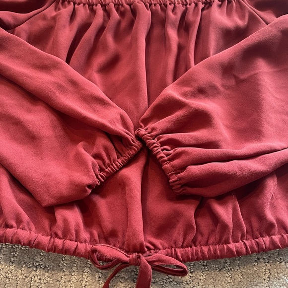 Aritzia Wilfred Eleanora Off-Shoulder Burgundy/Red Blouse, Long Sleeve Sz. Small - Picture 12 of 15